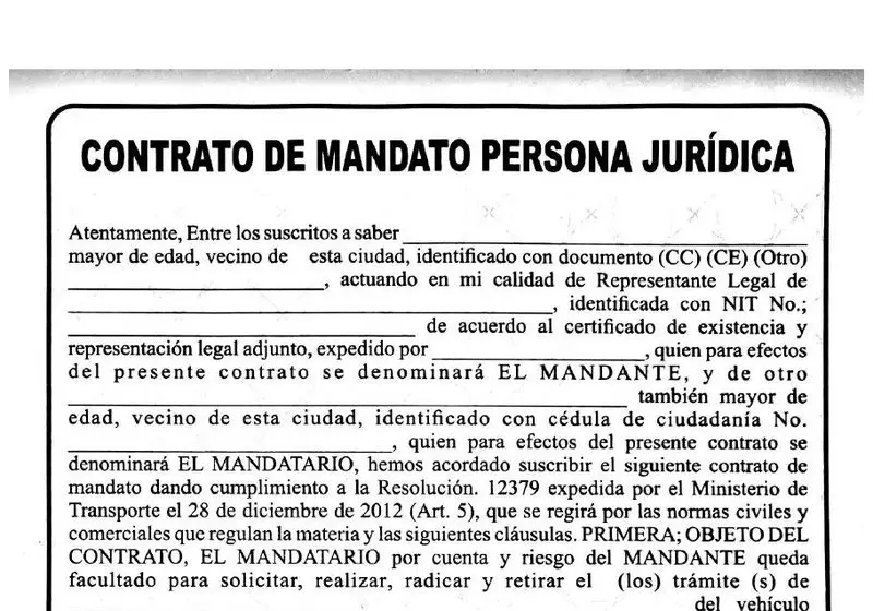 Vista previa de la primera página del contrato de mandato (persona jurídica) en PDF